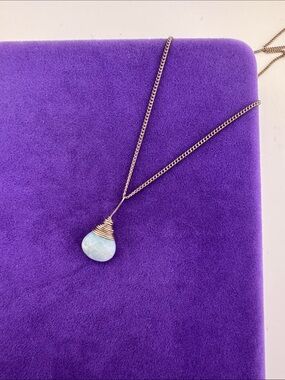 💛 Vintage Sterling Silver Wrapped Larimar Pendant | Nickel Silver Chain